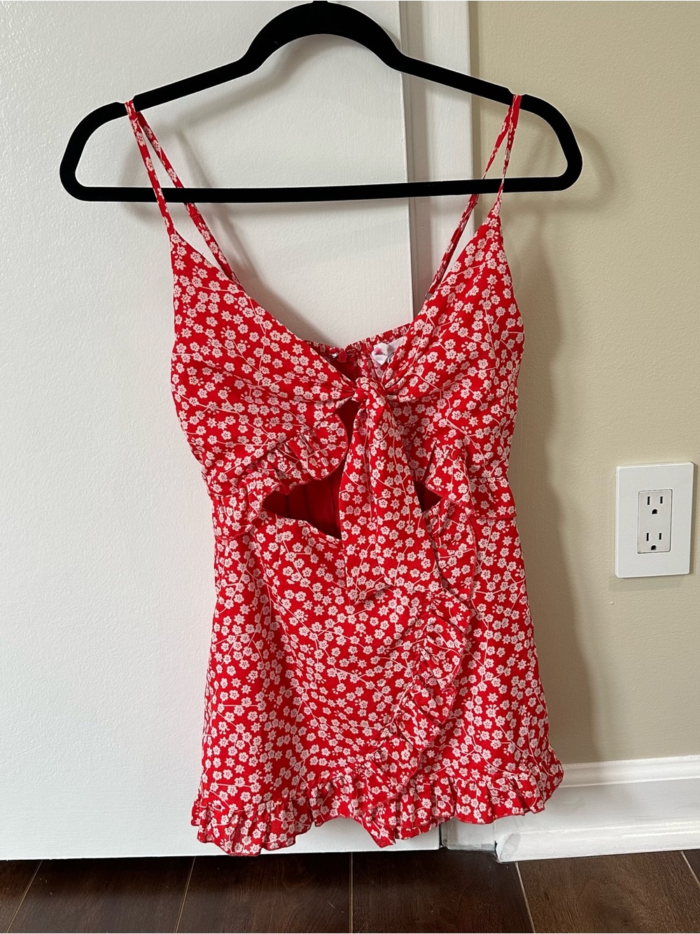 L'ATISTE Red and White Floral Romper